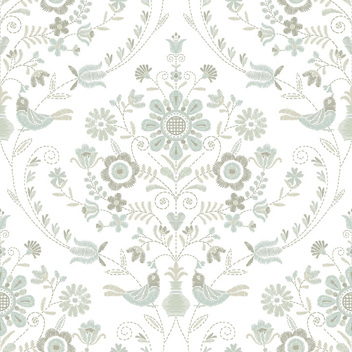 4066-26513 Britt Neutral Embroidered Damask Wallpaper