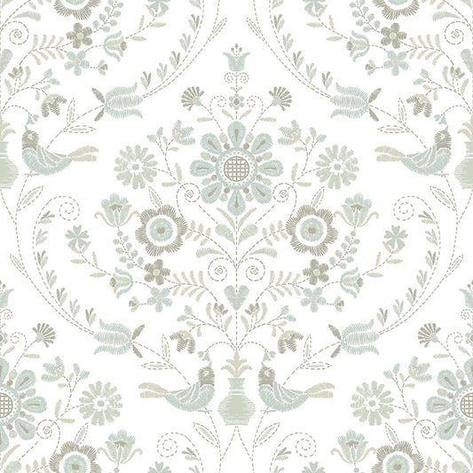 4066-26513 Britt Neutral Embroidered Damask Wallpaper