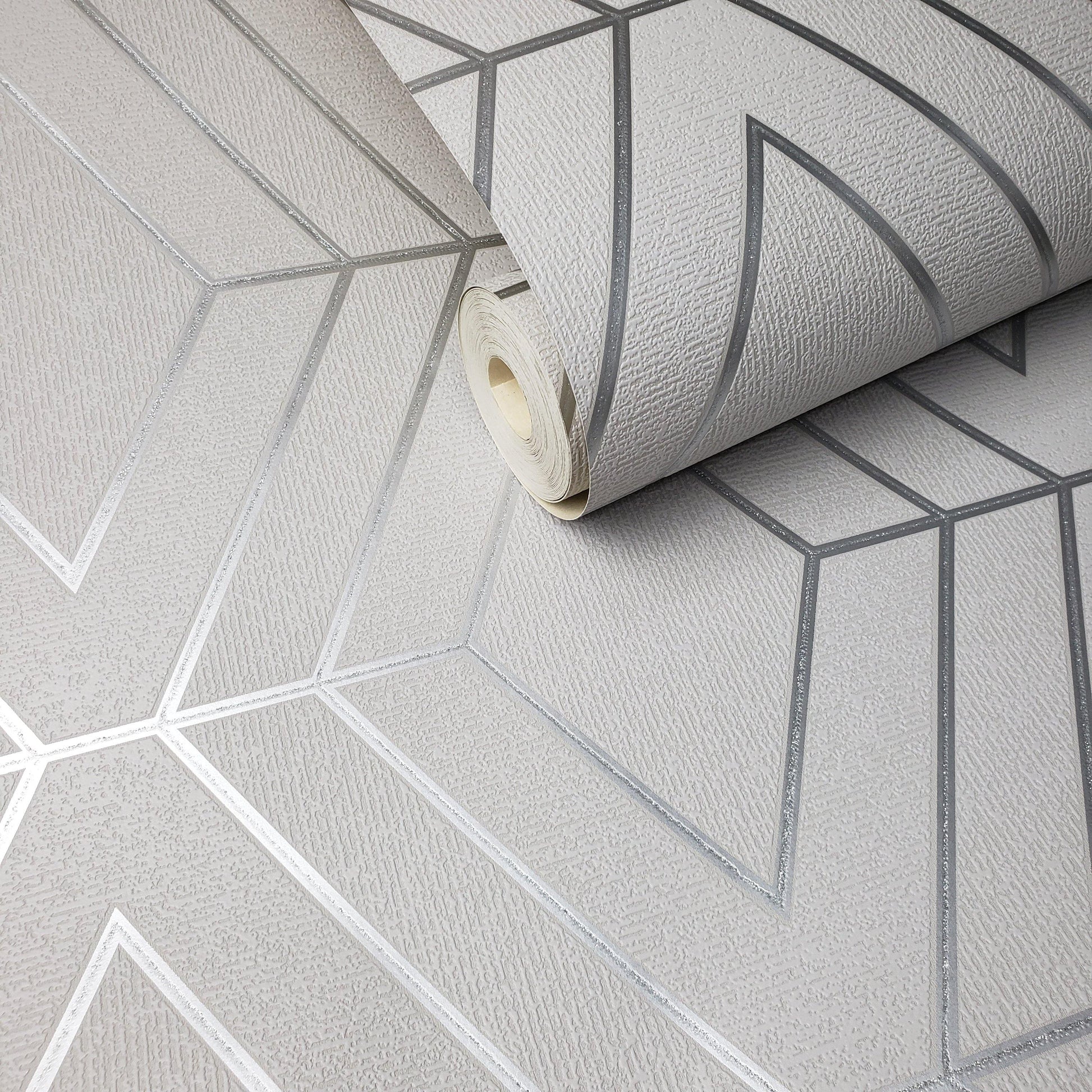 WM423440 Geometric Gray Silver Glitter Triangle Wallpaper - wallcoveringsmart