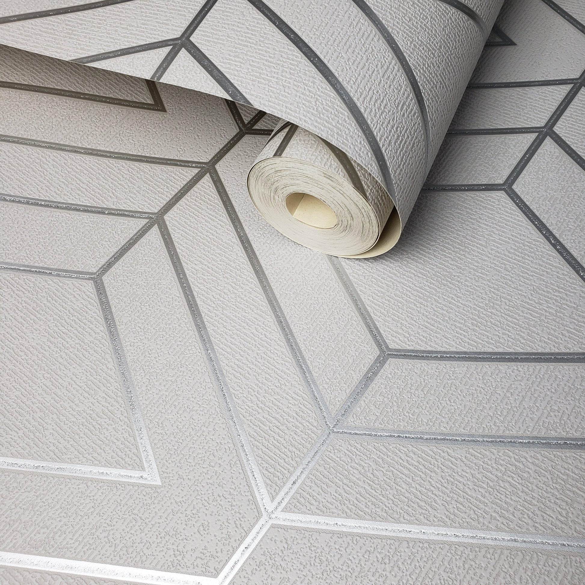 WM423440 Geometric Gray Silver Glitter Triangle Wallpaper - wallcoveringsmart
