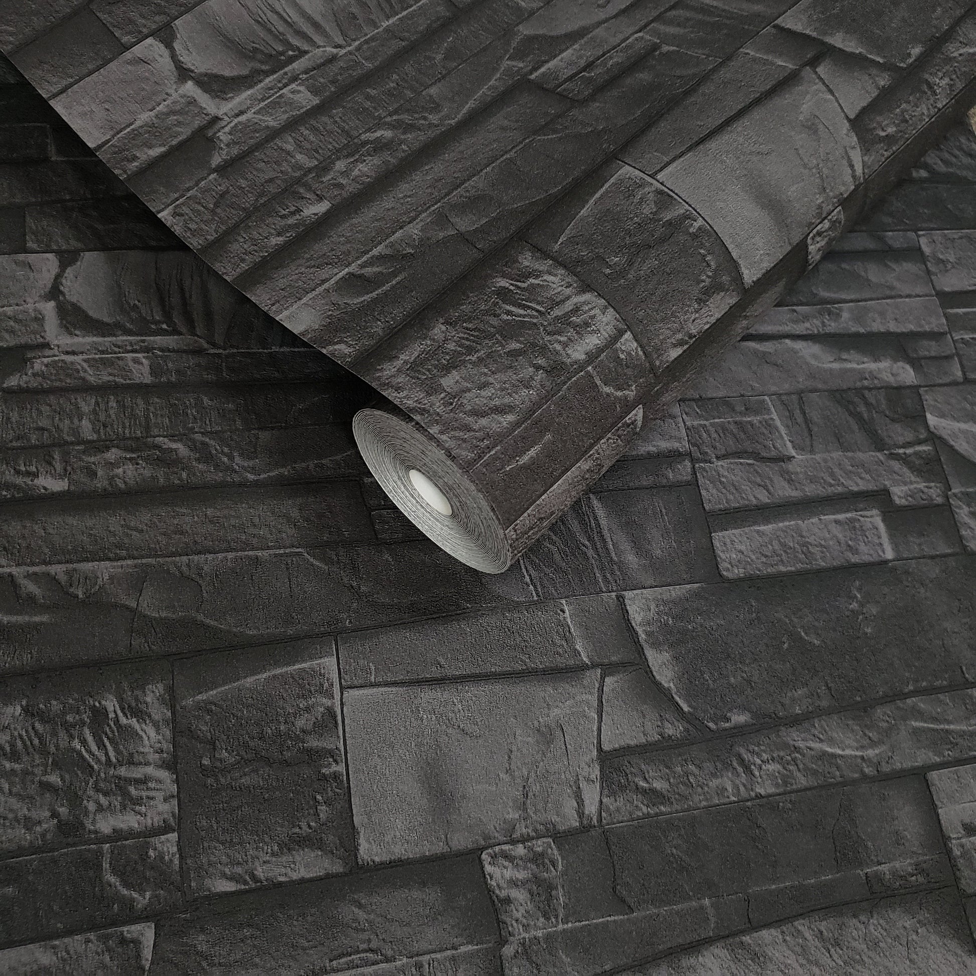 WM475036 Brick Stone Black Wallpaper