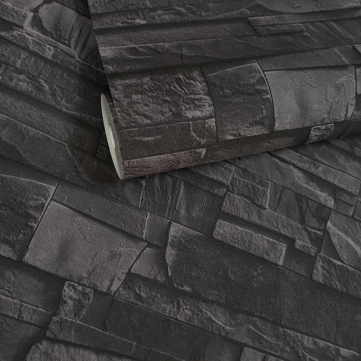 WM475036 Brick Stone Black Wallpaper