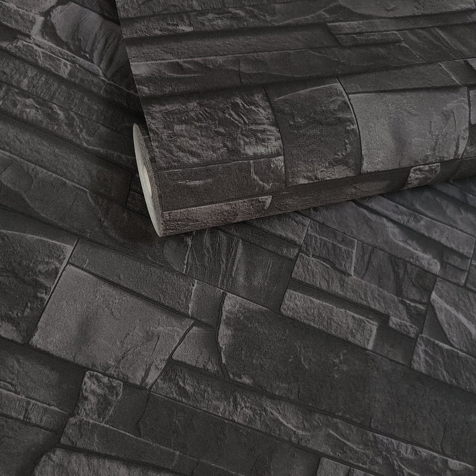 WM475036 Brick Stone Black Wallpaper