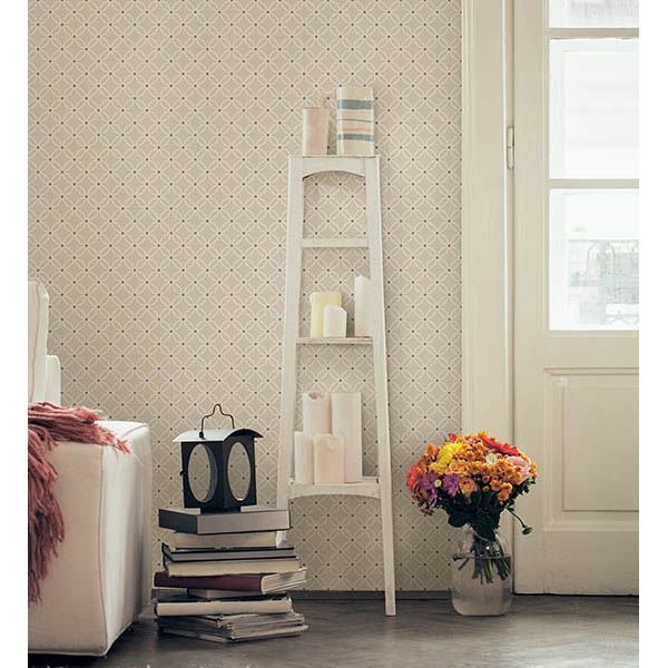2625-21841 Kinetic Beige Geometric Floral Wallpaper