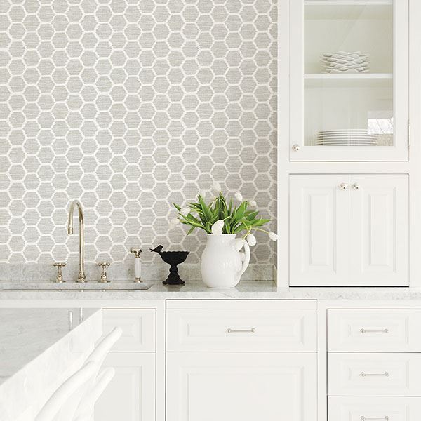  2793-24713 Aura Platinum Honeycomb Wallpaper