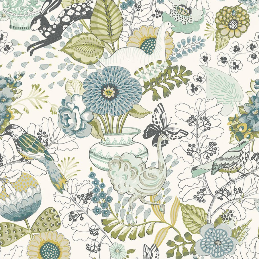 2821-12803 Whimsy Green Fauna Wallpaper
