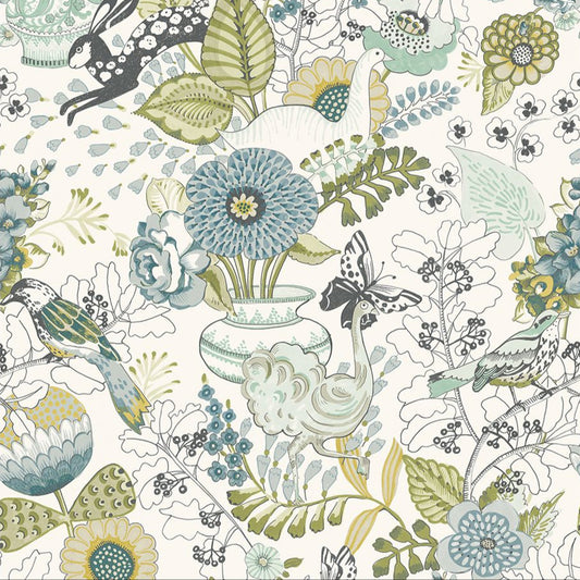 2821-12803 Whimsy Green Fauna Wallpaper
