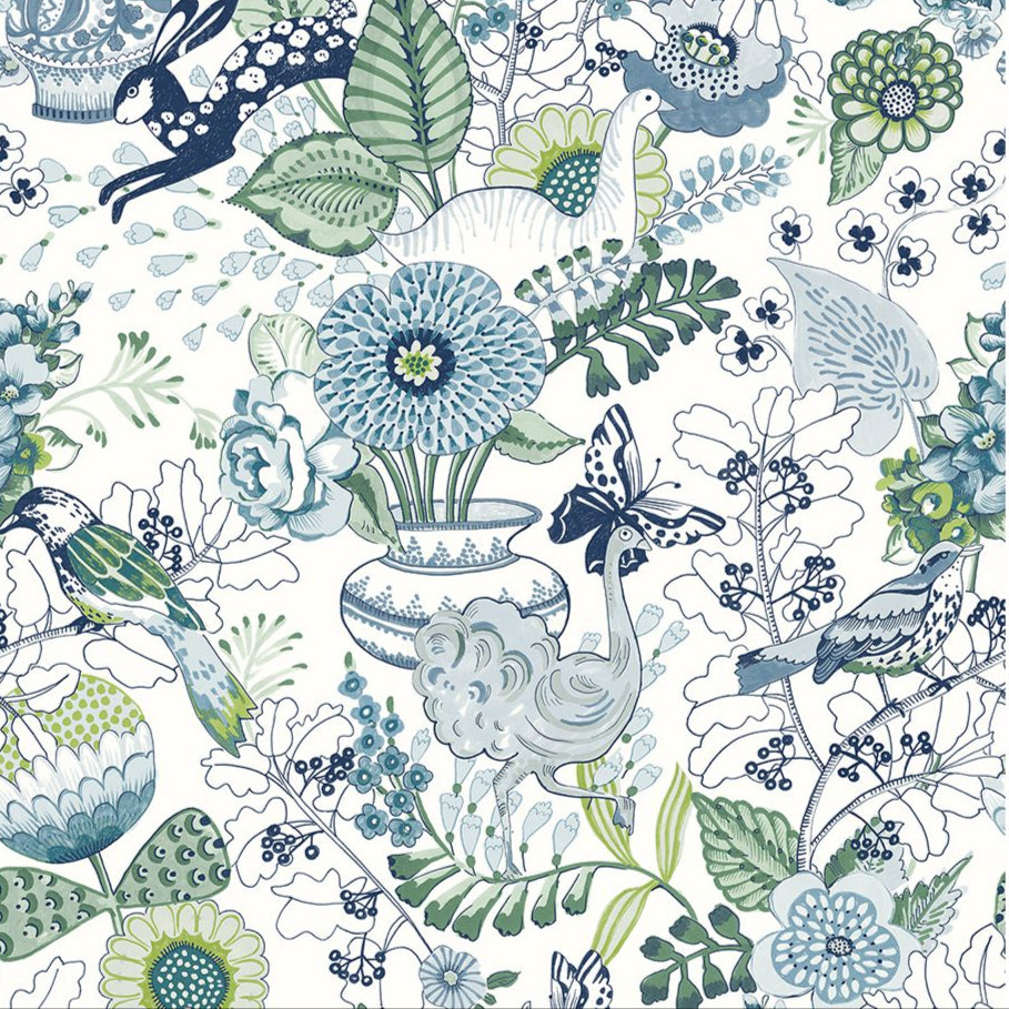 2821-12804 Whimsy Blue Fauna Wallpaper