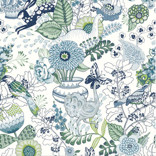 2821-12804 Whimsy Blue Fauna Wallpaper