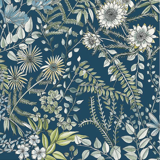  2821-12902 Full Bloom Navy Floral Wallpaper
