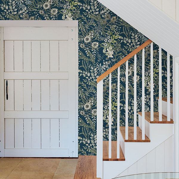  2821-12902 Full Bloom Navy Floral Wallpaper