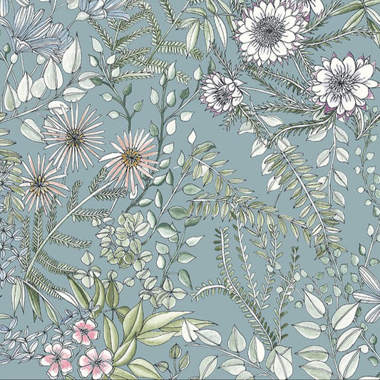 2821-12904 Full Bloom Blue Floral Wallpaper