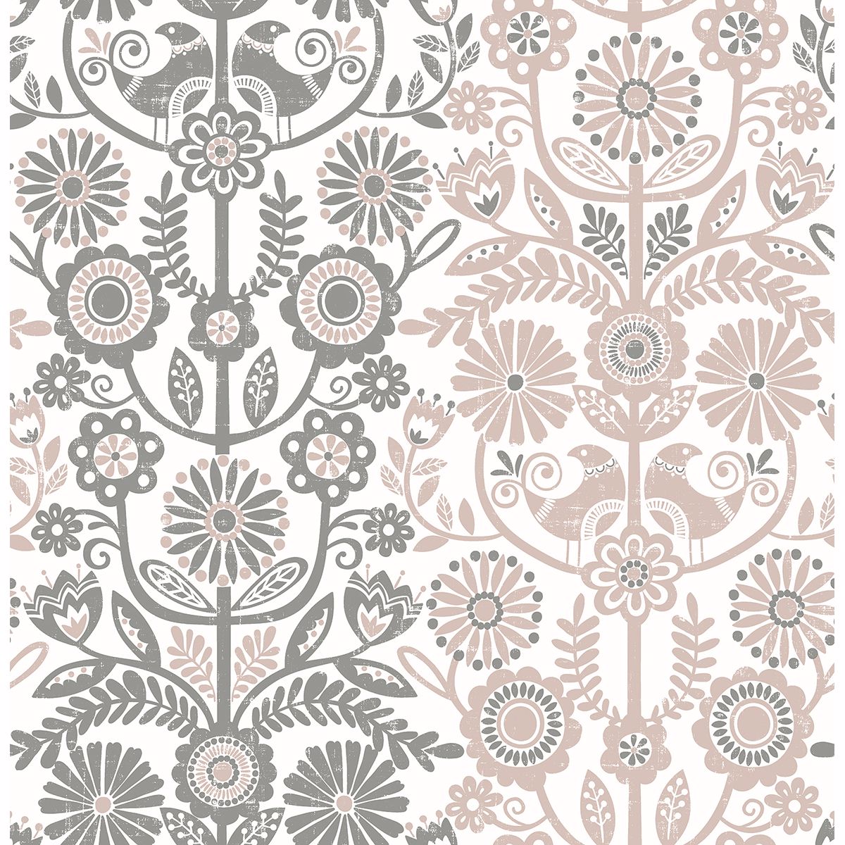 2821-25105 Lovebirds Light Pink Folk Stripe Wallpaper