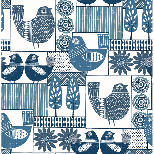 2821-25113 Hennika Blue Patchwork Wallpaper