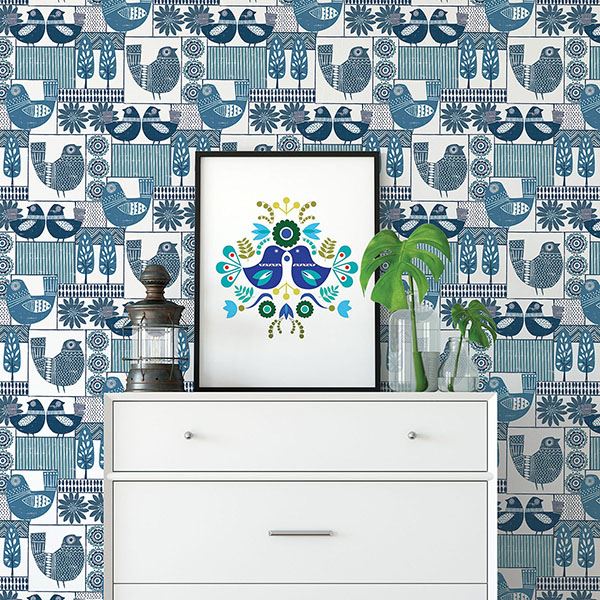 2821-25113 Hennika Blue Patchwork Wallpaper