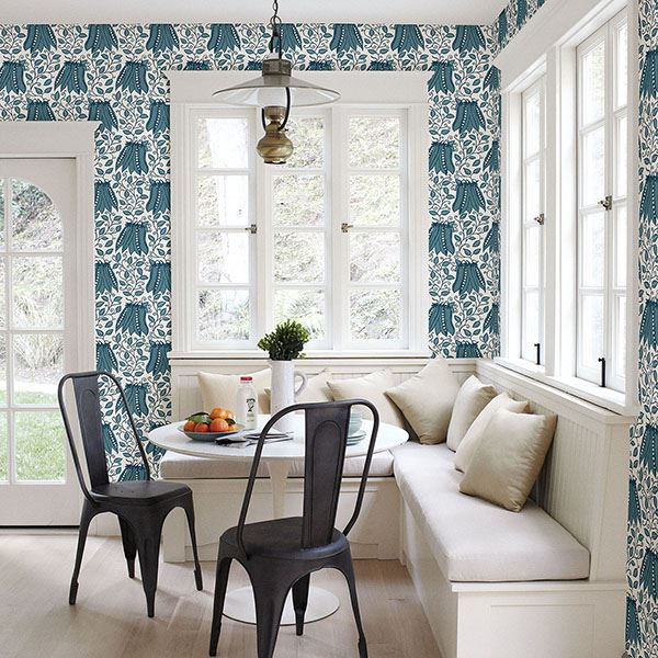 2821-25118 Peas in a Pod Teal Garden Wallpaper