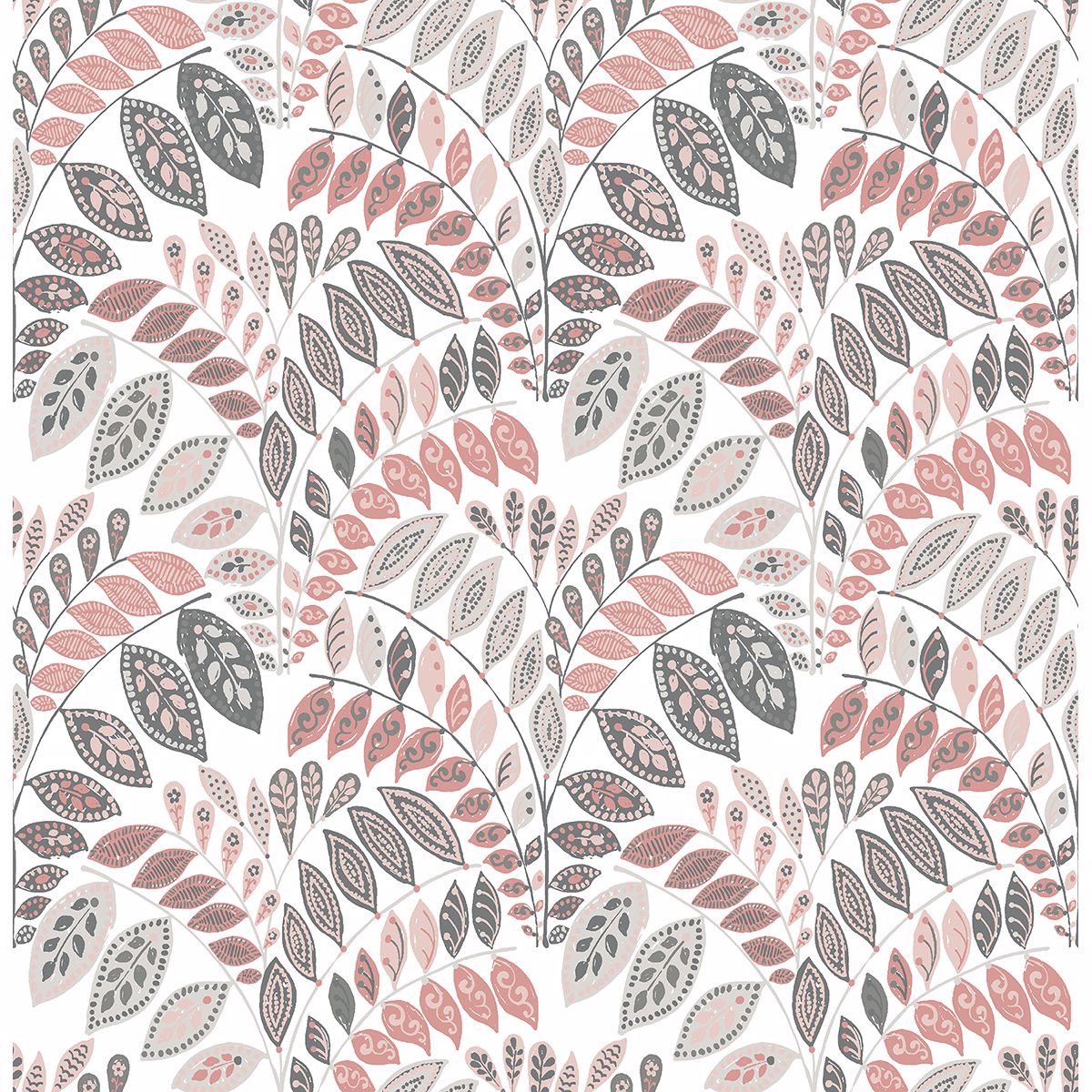2821-25141 Fiddlehead Pink Botanical Wallpaper