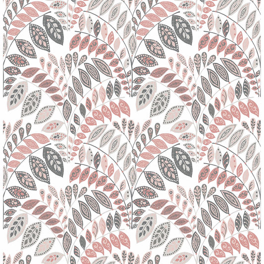 2821-25141 Fiddlehead Pink Botanical Wallpaper