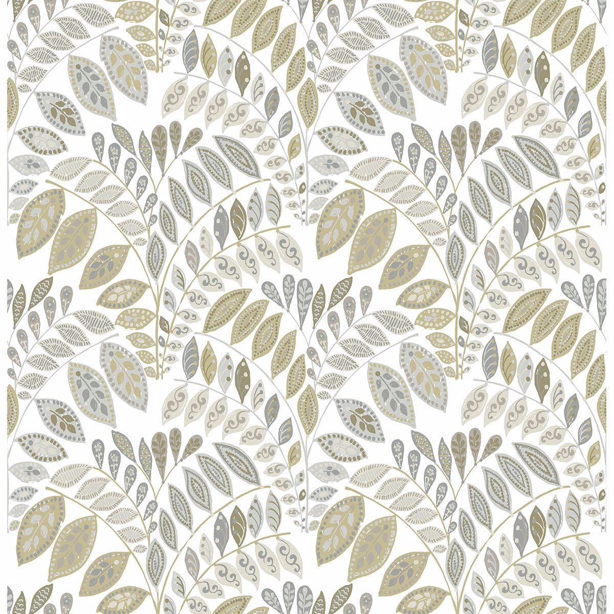 2821-25145 Fiddlehead Grey Botanical Wallpaper