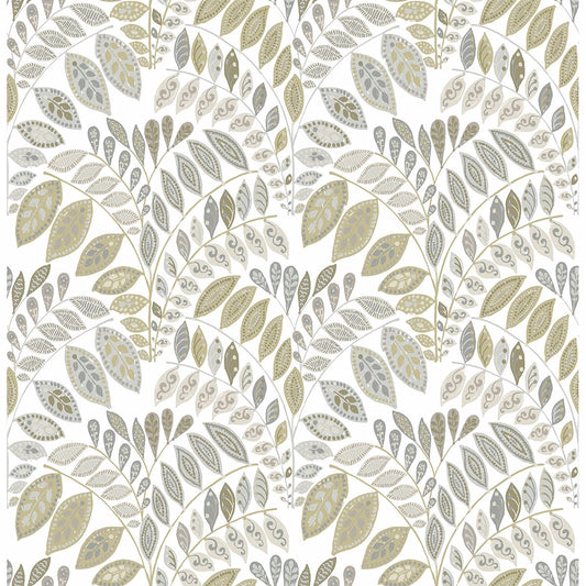 2821-25145 Fiddlehead Grey Botanical Wallpaper