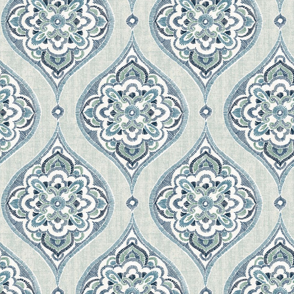 2821-25146 Adele Aqua Damask Wallpaper