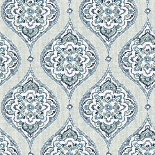2821-25146 Adele Aqua Damask Wallpaper