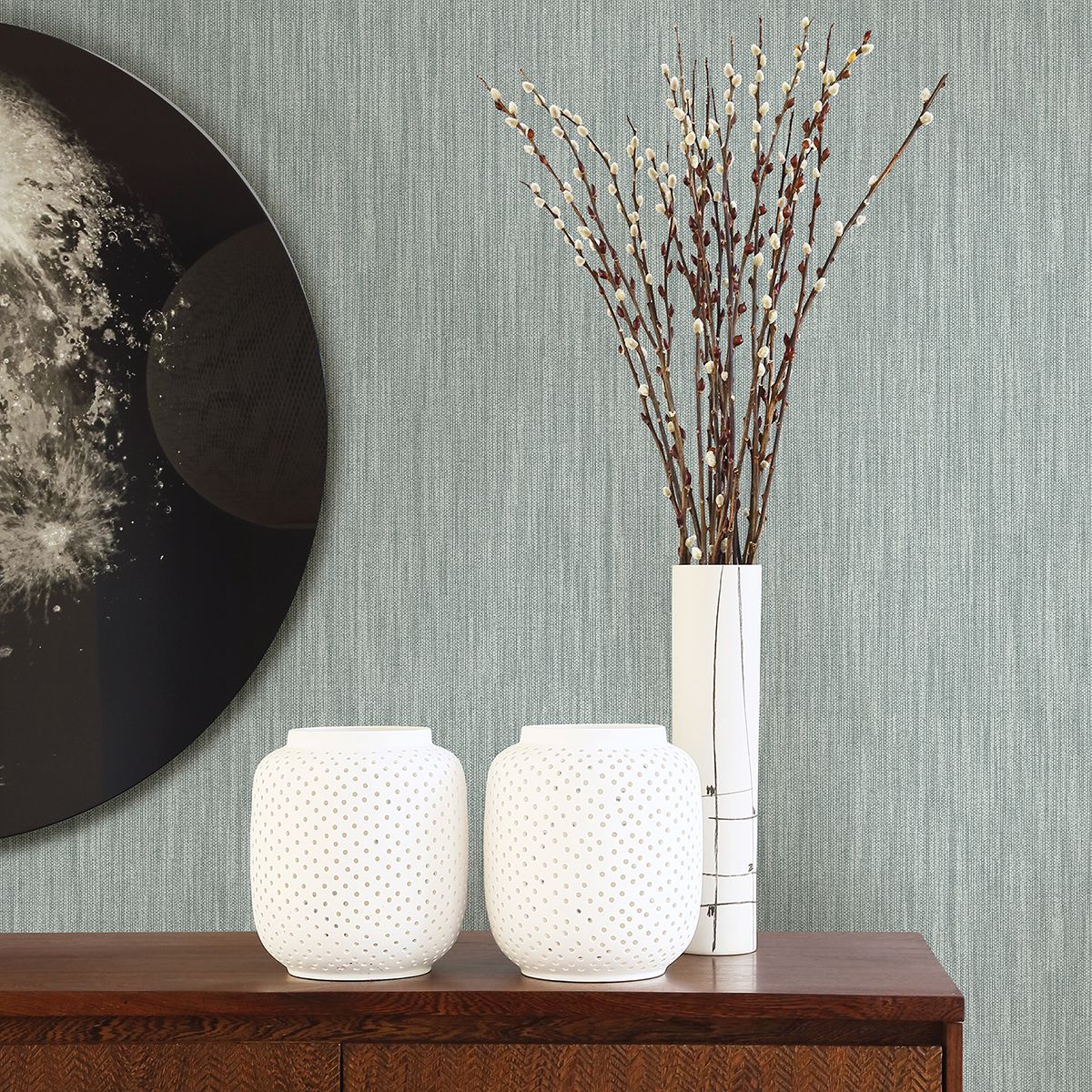 2861-25289 Chiniile Light Blue Faux Linen Wallpaper