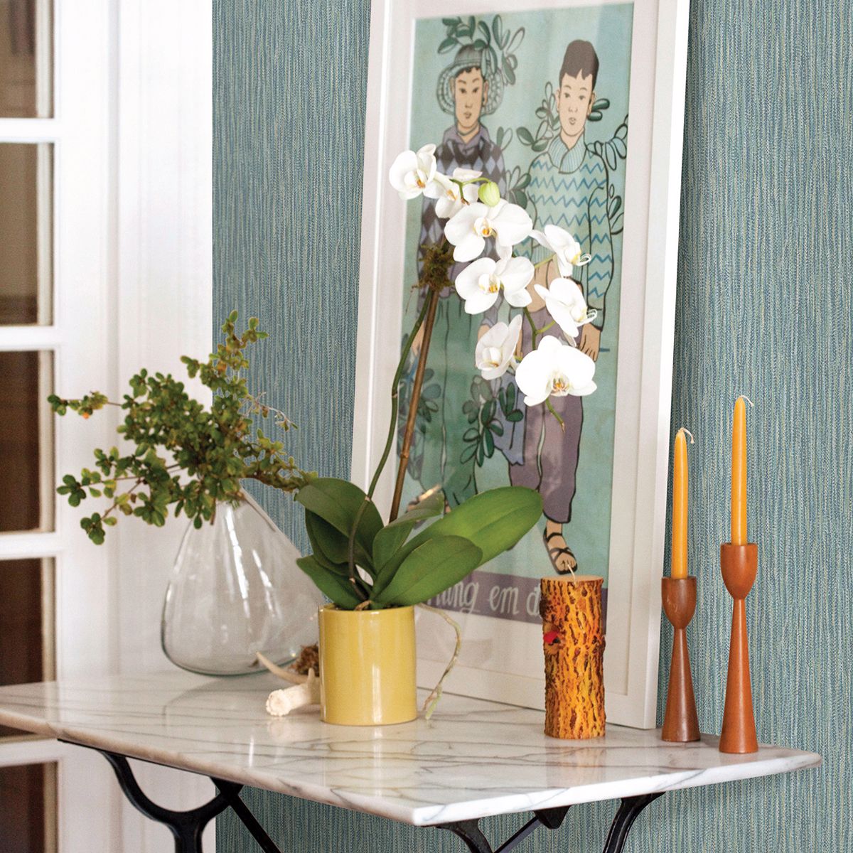 2861-25420 Raffia Aqua Faux Grasscloth Wallpaper