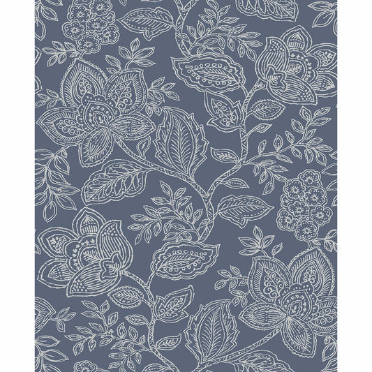 2861-25734 Larkin Blue Floral Wallpaper