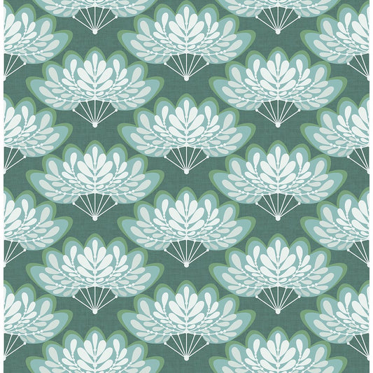 2861-25753 Lotus Green Floral Fans Wallpaper
