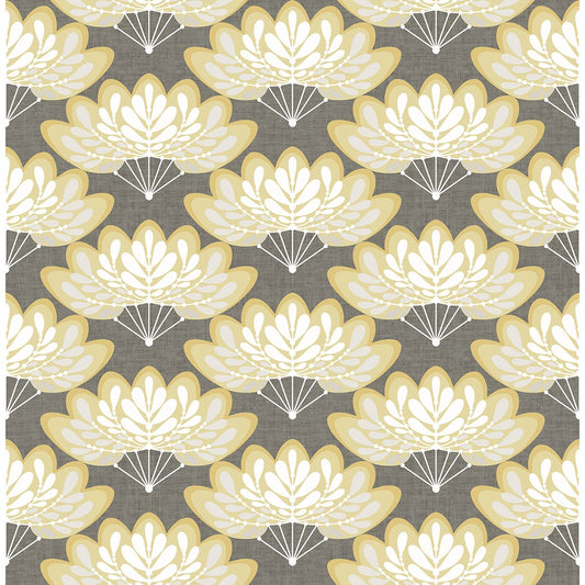  2861-25754 Lotus Mustard Floral Fans Wallpaper