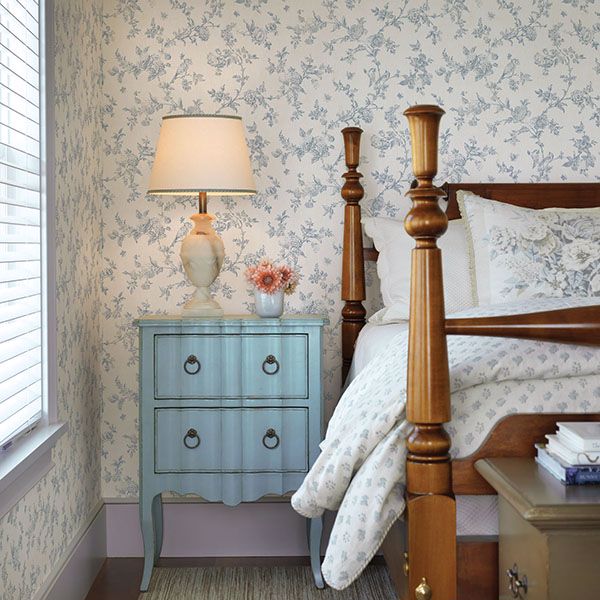 2904-02192 French Nightingale Blue Trail Wallpaper