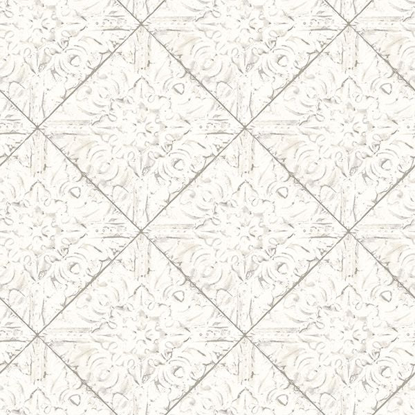 2904-13091 Brandi White Tin Tile Wallpaper