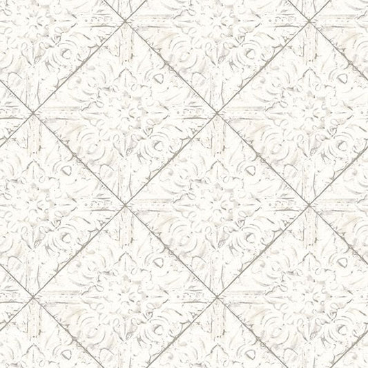 2904-13091 Brandi White Tin Tile Wallpaper