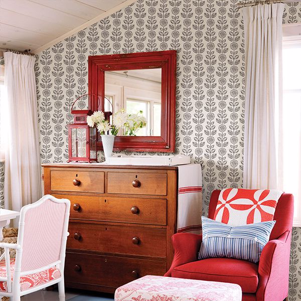 2904-13511 Dolly Dark Brown Folk Floral Wallpaper