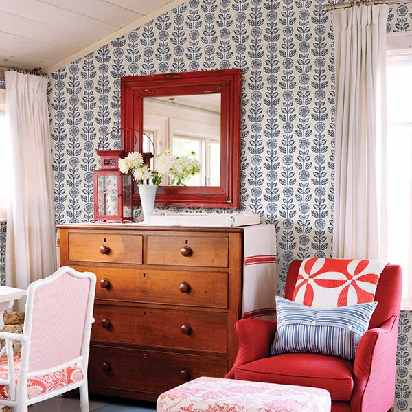 2904-13512 Dolly Navy Folk Floral Wallpaper