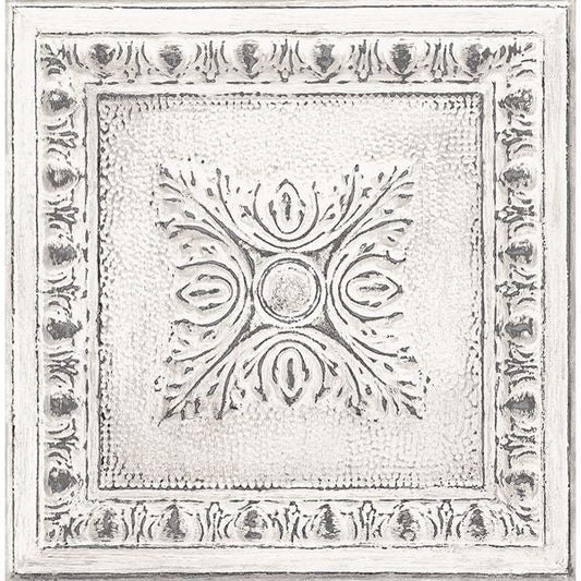 2904-24031 Hazley White Ornamental Tin Tile Wallpaper