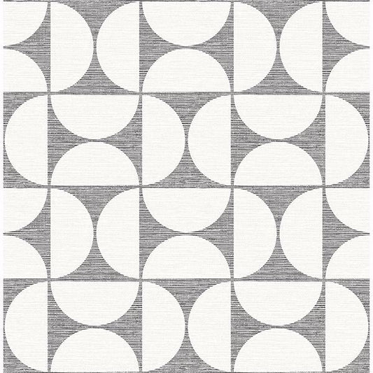 2904-25672 Deedee Black Geometric Faux Grasscloth Wallpaper