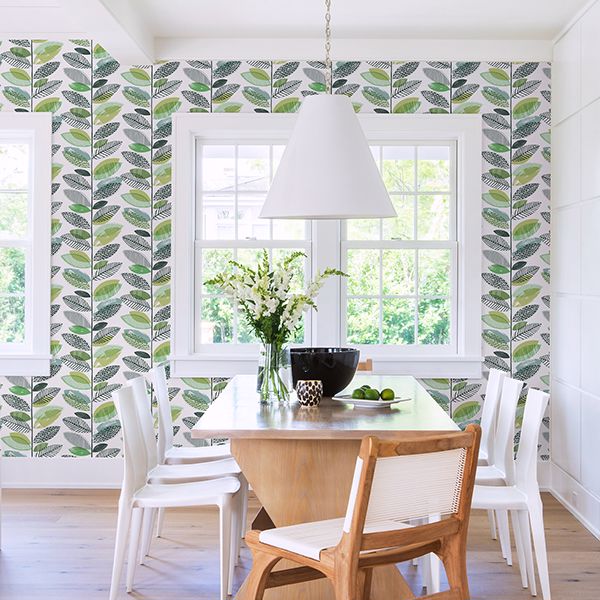 2904-25681 Nyssa Green Leaves Wallpaper