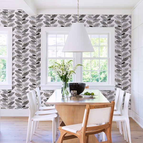 2904-25683 Nyssa Grey Leaves Wallpaper
