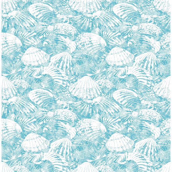 2904-25688 Surfside Aqua Shells Wallpaper