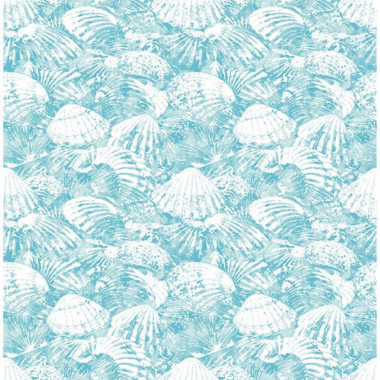 2904-25688 Surfside Aqua Shells Wallpaper