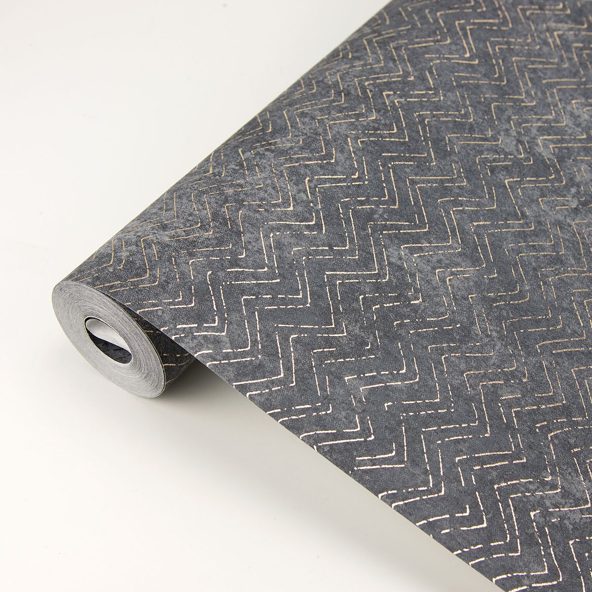 2927-00601 Luna Charcoal Distressed Chevron Wallpaper