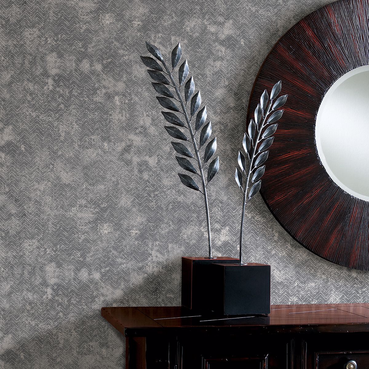 2927-00602 Luna Pewter Distressed Chevron Wallpaper