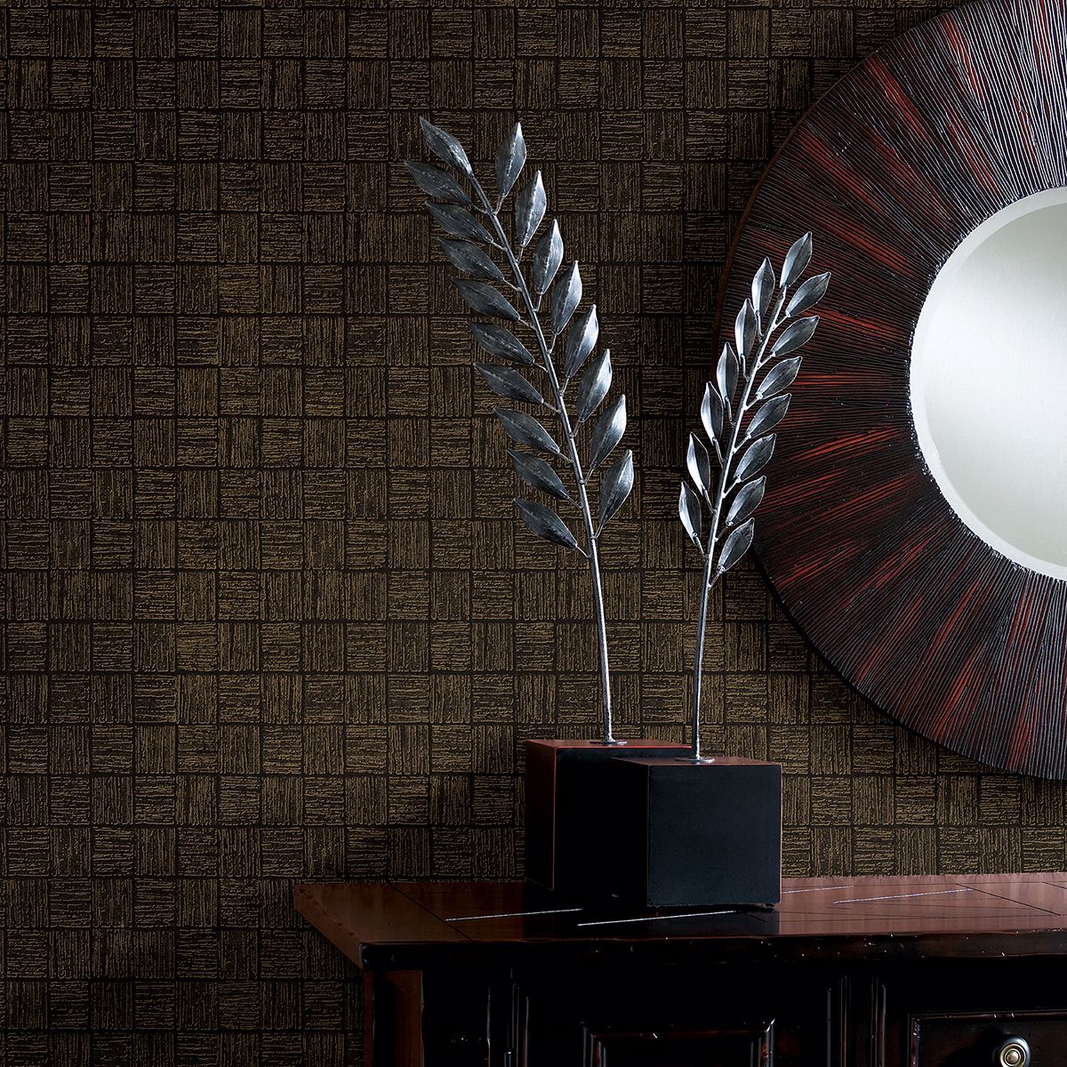 2927-10501 Glint Black Distressed Geometric Wallpaper