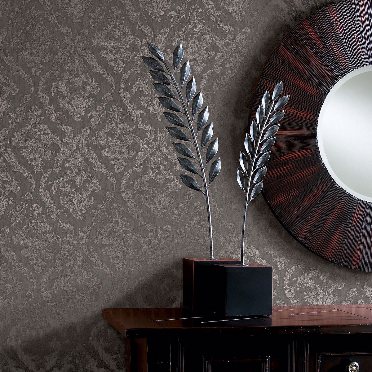 2927-20108 Lyra Pewter Damask Wallpaper