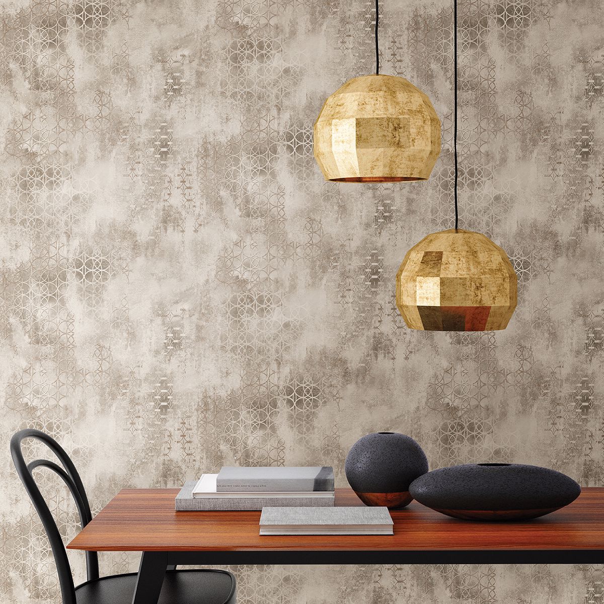 2927-20601 Fornax Brass Geometric Wallpaper