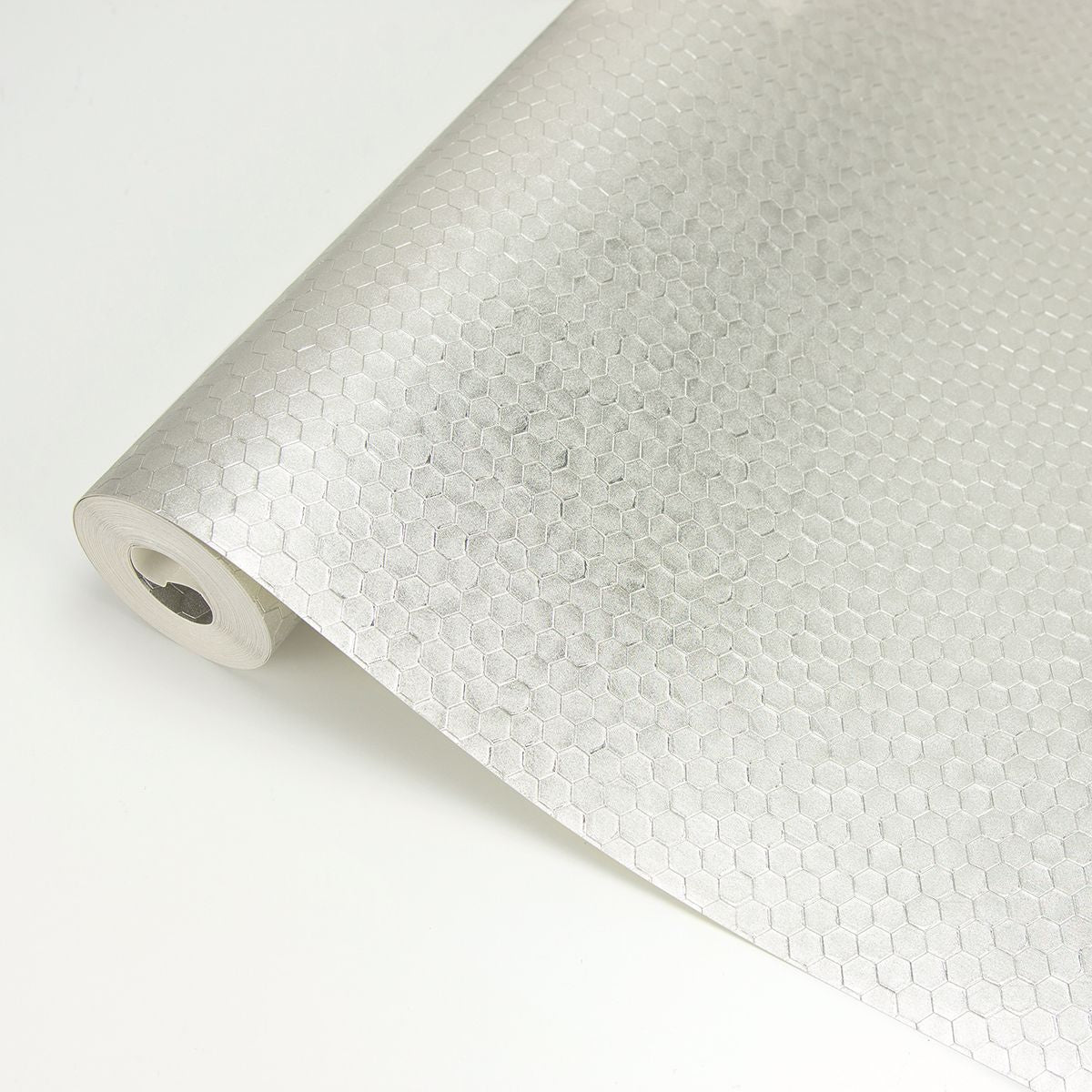 2927-42486 Carbon Platinum Honeycomb Geometric Wallpaper