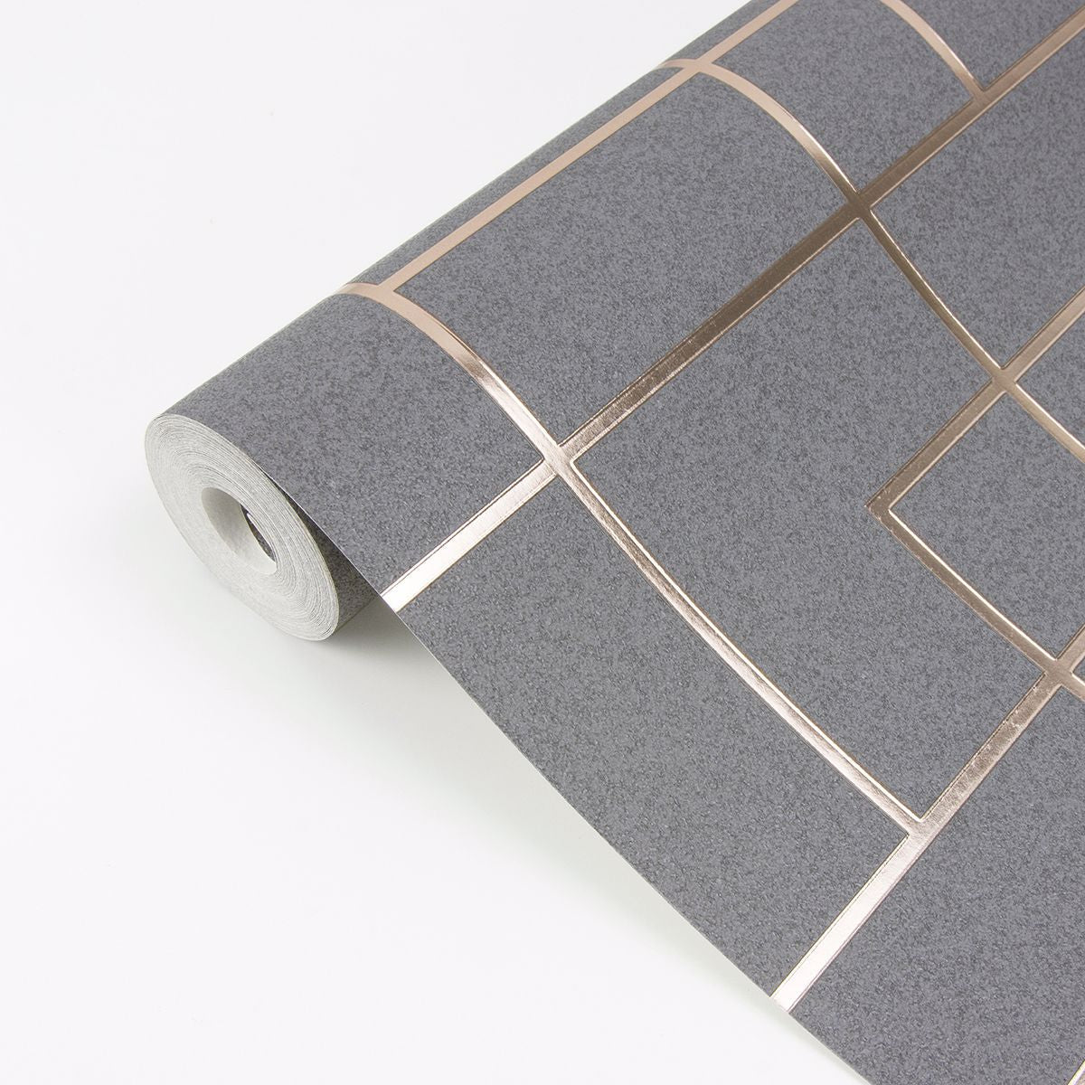 2927-42492 Mason Dark Grey Geometric Wallpaper