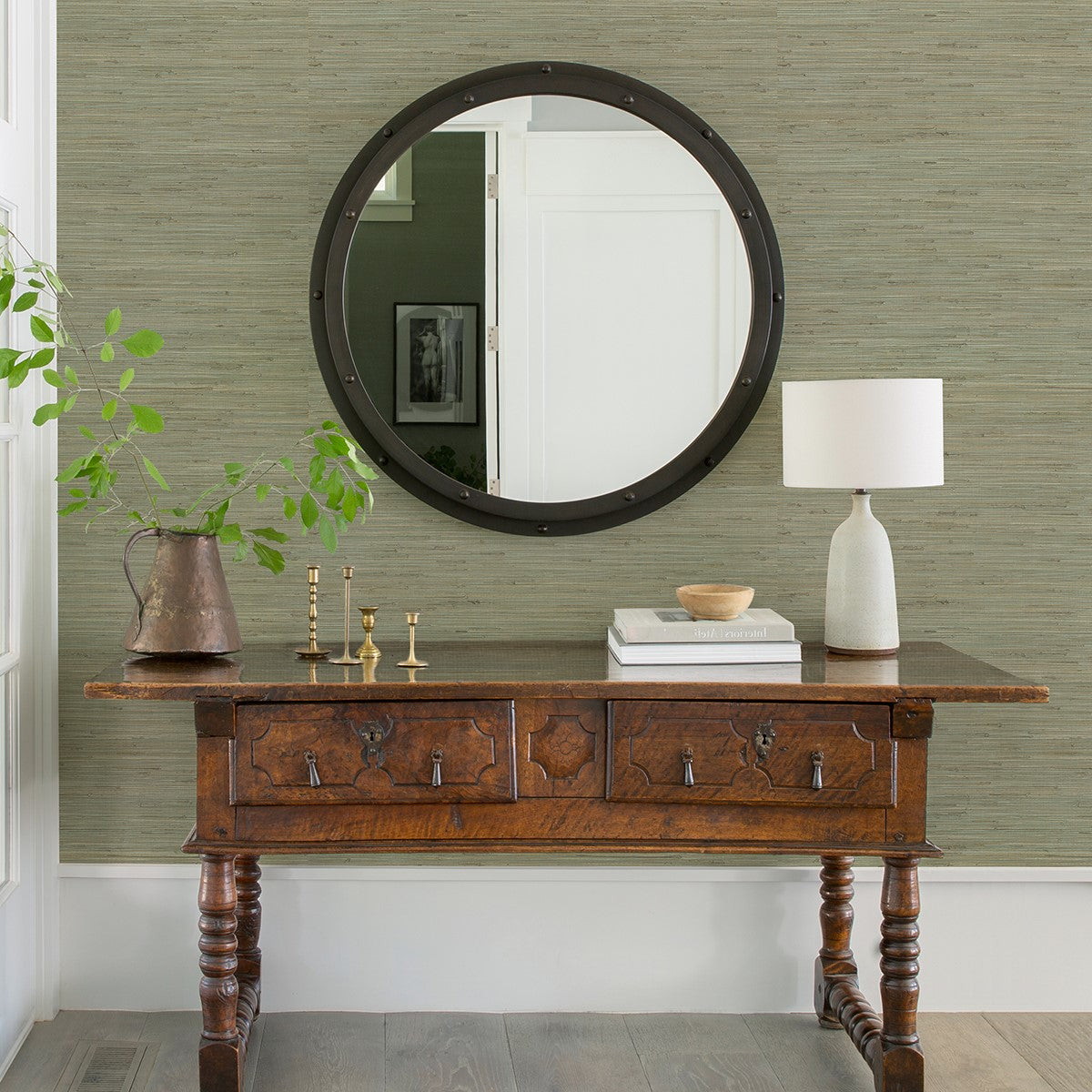 2972-65437 Jeong Teal Knotted Weave Grasscloth Wallpaper